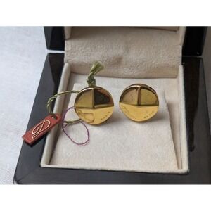 S T Dupont Paris‎ Gold Tone Cufflinks Round Cross Shape Mens Luxury Formal
